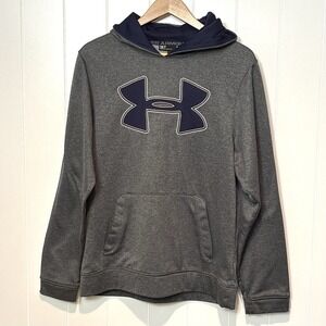 Under Armour Hoodie Sweatshirt Mens M Medium Coldgear Strom Gray Front Logo